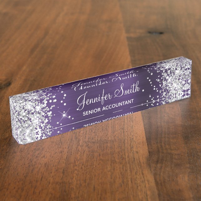 Porte-nom Fille Glitterie Argent Violet foncé Phuile (Taille)