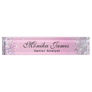 Porte-nom Fille Glitterie Holographique Faux Rose clair Pers