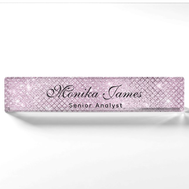 Porte-nom Fille Glittery Argent Faux rose clair (Devant)