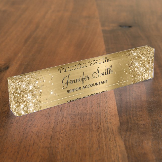 Porte-nom Fille Glittery Gold Faux Foil (Taille)