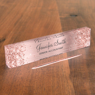 Porte-nom Fille Glittery Rose Gold Faux Foil