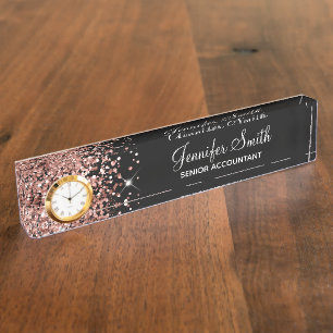 Porte-nom Fille Glittery Rose Gold Glam noir