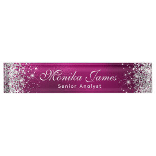 Porte-nom Fille Parties scintillant Argent Hot rose Foil Omb