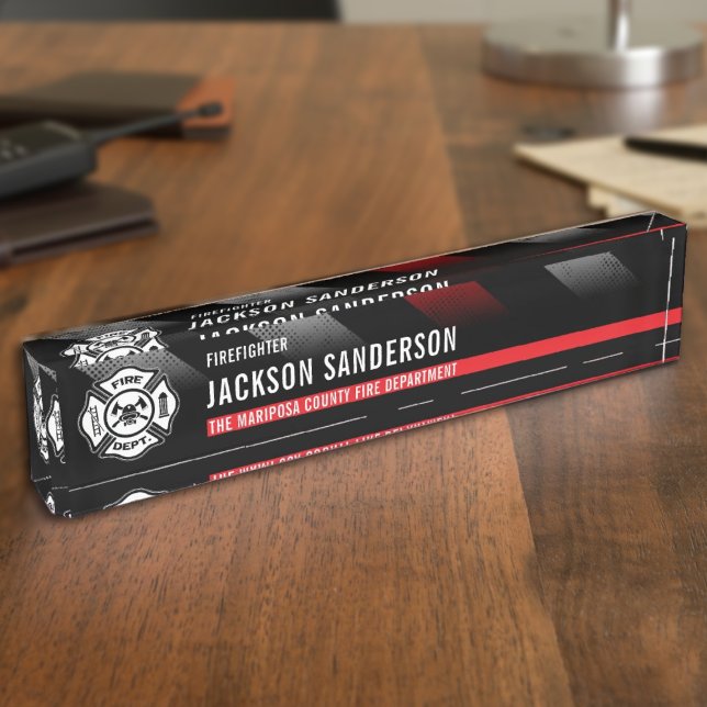 Porte-nom Firefighter Thin Red Line Logo Fire Department (Firefighter Thin Red Line Logo Fire Department Desk Name Plate)