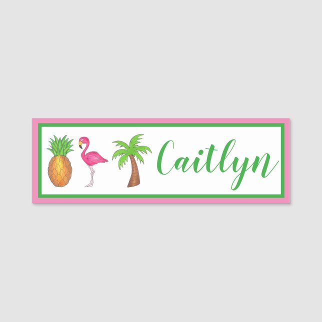 Porte-nom Flamant rose d'anniversaire Palm Tree Pineapple (Devant)