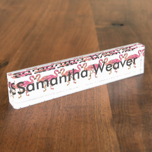 Porte-nom Flamants roses roses mignons d'aquarelle sur le