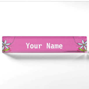 Porte-nom Fleur blanc de marguerite rose