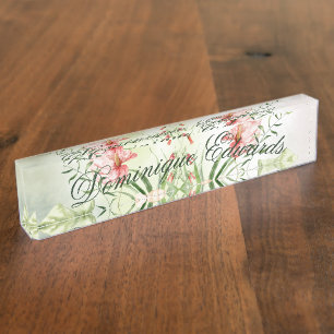 Porte-nom Fleur Botanique Tropicale Élégante et Stylée