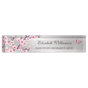 Porte-nom Fleur Cerisier Fleur Poils Gris Rose Et Maquillage