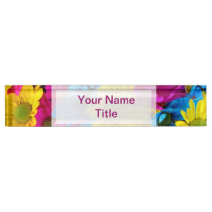 Porte-nom Fleur colorée de bureau de marguerite rose faite