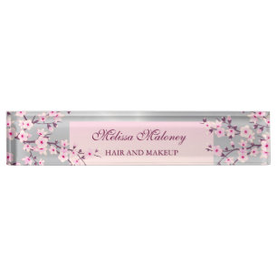 Porte-nom Fleur de cerisier rose Argent