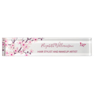 Porte-nom Fleur de cerisier rose blanc 