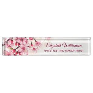 Porte-nom Fleur de cerisier rose blanc