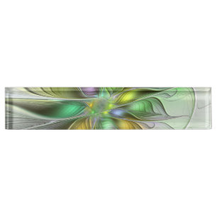 Porte-nom Fleur de Fantaisie Abstraite Moderne Fractale Colo