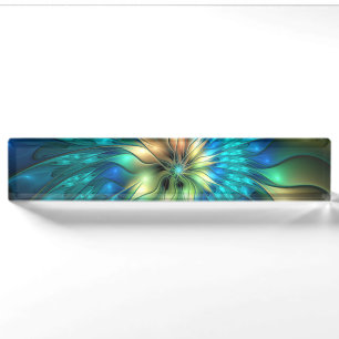 Porte-nom Fleur de fantaisie lumineuse, fractale abstraite c