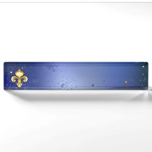 Porte-nom Fleur de Lis dorée sur fond bleu