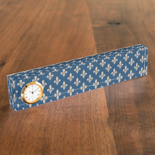 Porte-nom Fleur de Lis Motif, Royal French, Crème sur Blue (Taille)