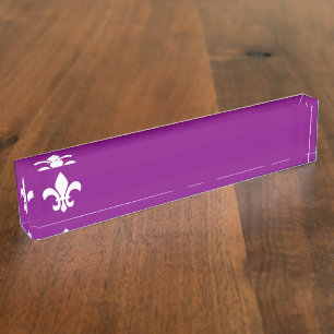 Porte-nom Fleur de Lys violet et blanc
