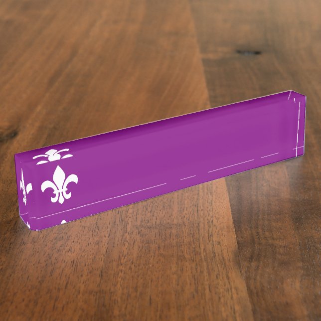 Porte-nom Fleur de Lys violet et blanc (Taille)