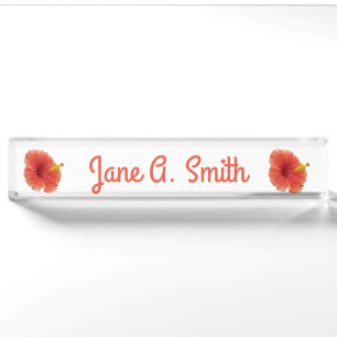 Porte-nom Fleur d'Hibiscus Orange Florale Tropicale