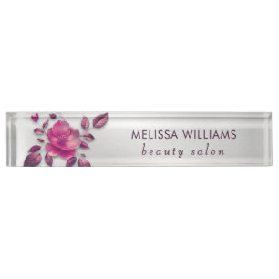Porte-nom Fleur métallique rose brillant argent