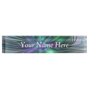 Porte-nom Fleur vert violet Texte Abstrait fractal moderne