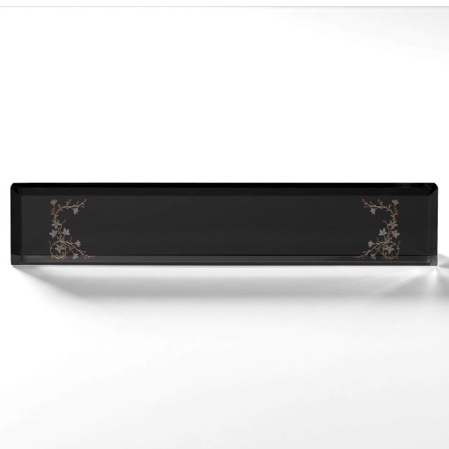 Porte-nom Fleurs Art Déco sur fond noir (Devant)