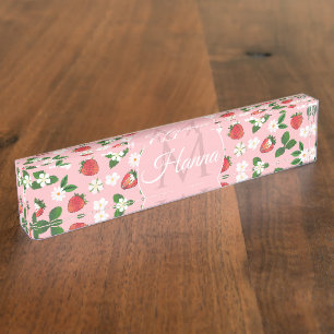 Porte-nom Fleurs de fraises sucrées Aquarelle Florale