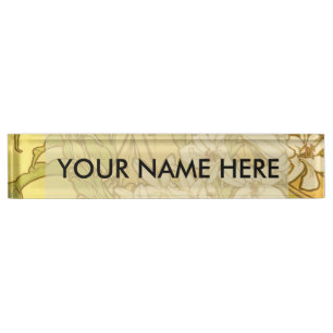 Porte-nom fleurs de lys Art nouveau d'Alphonse Mucha