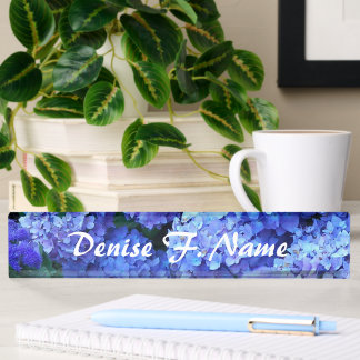 Porte-nom Fleurs d'Hydrangea Bleu Personnalisées Florales