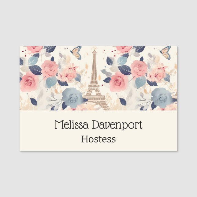 Porte-nom Fleurs et Tour Eiffel Paris Motif de voyage (Devant)