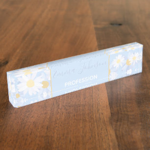 Porte-nom Fleurs marguerites blanches Classy Design Bleu bot