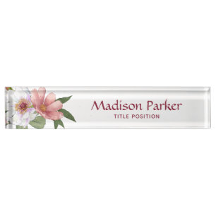 Porte-nom Fleurs rose et blanc