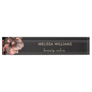 Porte-nom Fleurs roses brillantes noires