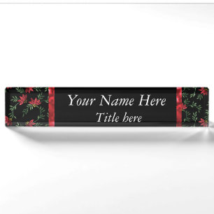 Porte-nom Fleurs rouges de parties scintillantes sur le noir