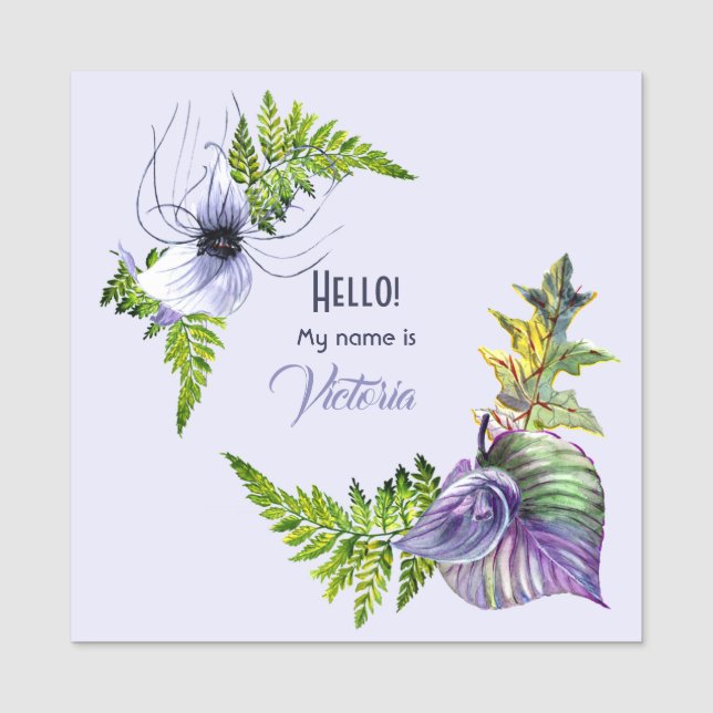 Porte-nom Fleurs tropicales et aquarelle Feuille (Devant)