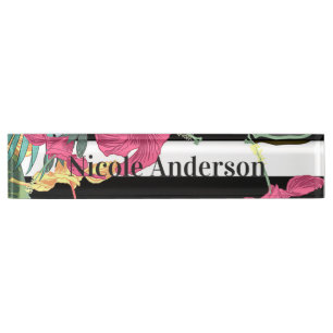 Porte-nom Fleurs tropicales florales feuilles chic botanique