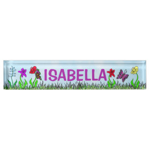 Porte-nom Fleurs Whimsical personnalisées et papillons
