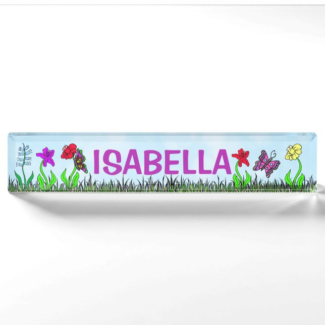 Porte-nom Fleurs Whimsical personnalisées et papillons (Devant)