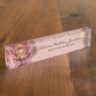 Porte-nom Floral monogrammed luxe vintage glam poussiéreux r