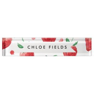 Porte-nom Fraises rose et baies peintes par rouge