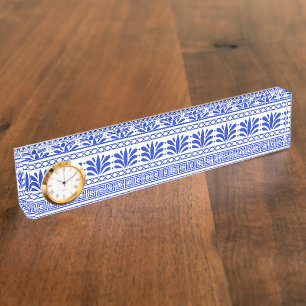 Porte-nom Fret grec, Motif méditerranéen, Bleu