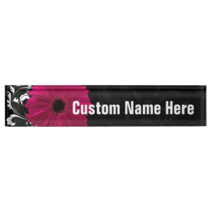 Porte-nom Fuchsia Gerbera Daisy Black/White Swirl