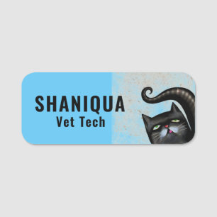 Porte-nom Funny Black Cat Veterinarian   Nom