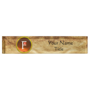 Porte-nom GEM MONOGRAM, ORANGE SAPPHIRE, parchemin