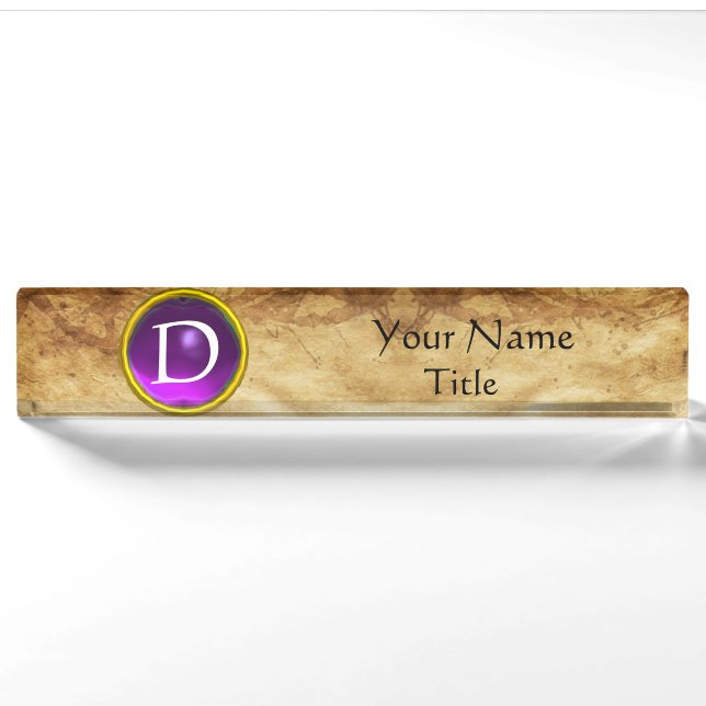 Porte-nom GEM MONOGRAM, PURPLE AMÉTHYST, parchemin (Devant)