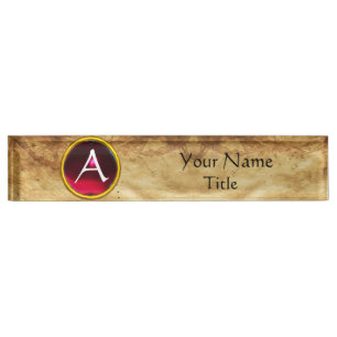 Porte-nom GEM MONOGRAM ,RED RUBY, parchemin
