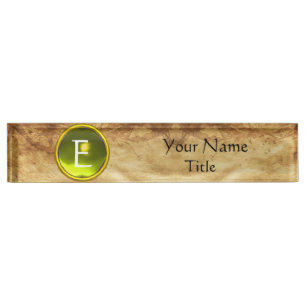 Porte-nom GEMME MONOGRAMME, SAPPHIRE JAUNE, parchemin
