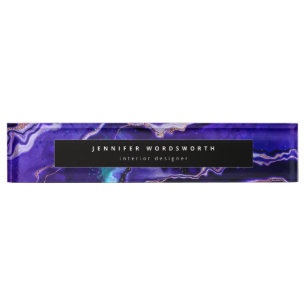 Porte-nom Géode Agate Noir Violet Moderne Professionnel
