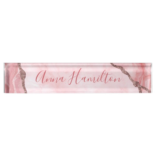 Porte-nom Géode moderne élégante rose pâle (Devant)